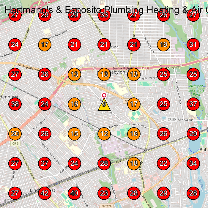 Hartmann's & Esposito Plumbing Heating & Air Conditioning GeoGrid visibility map for Hvac Contractor in West Babylon